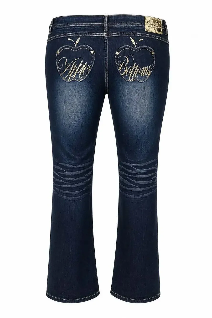 Apple Bottoms Women's Dark Wash Bootcut Jeans with Embroidered Apple Pockets